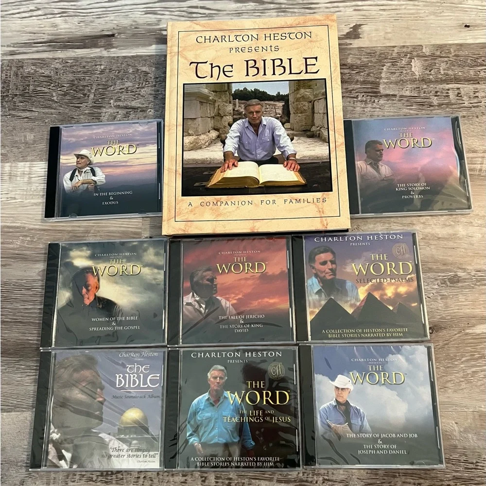 Carlton Heston’s The Bible Book, 8 CD’s and 4 DVD’s